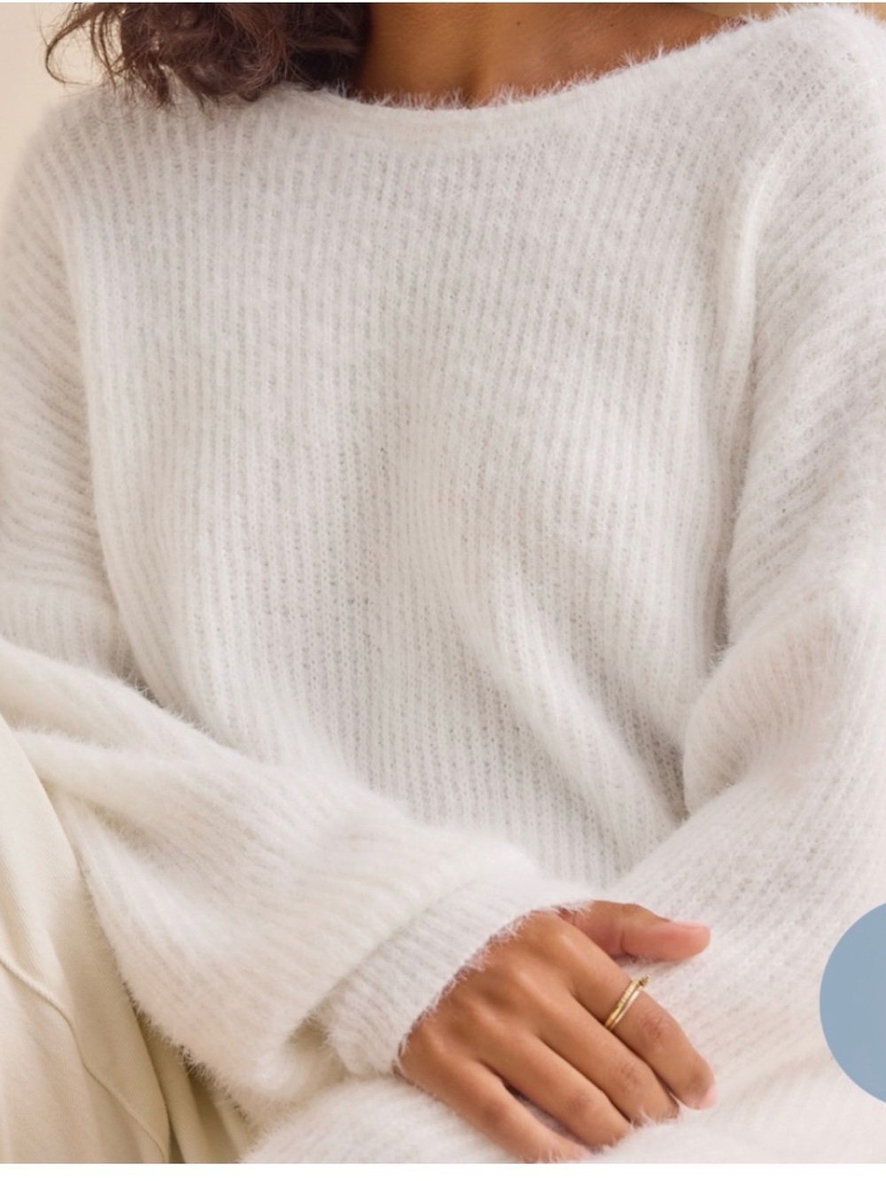 Altar'd State Off-the-Shoulder Fuzzy Open-Back Sweater - White - Picture 2 of 4